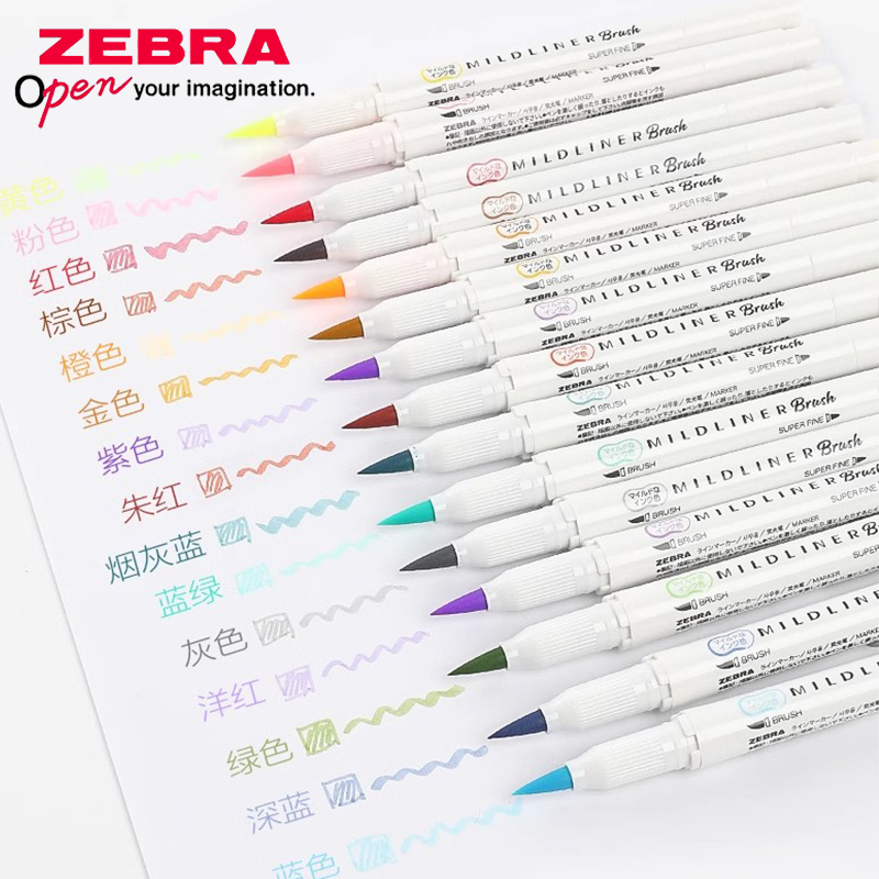 Zebra Pen Mildliner - Японская Двусторонняя ручка-маркер ZEBRA с кисточкой,