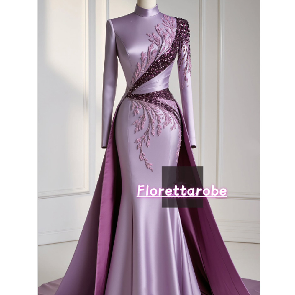Applique Patch Flower - Florettarobe Изысканное фиолетовое атласное платье миди