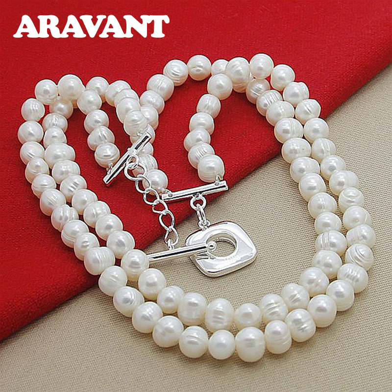 Pearl Trim Chain - Aravant 925, серебряное двухслойное жемчужное ожерелье,