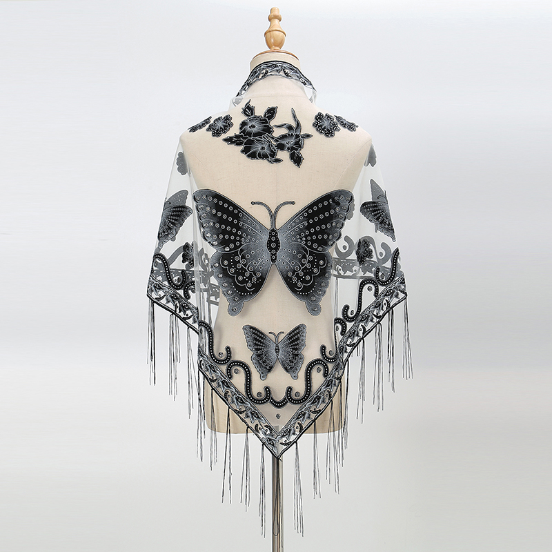 Tassel Fringe Trim - Модный треугольный шарф с вышивкой бабочки,