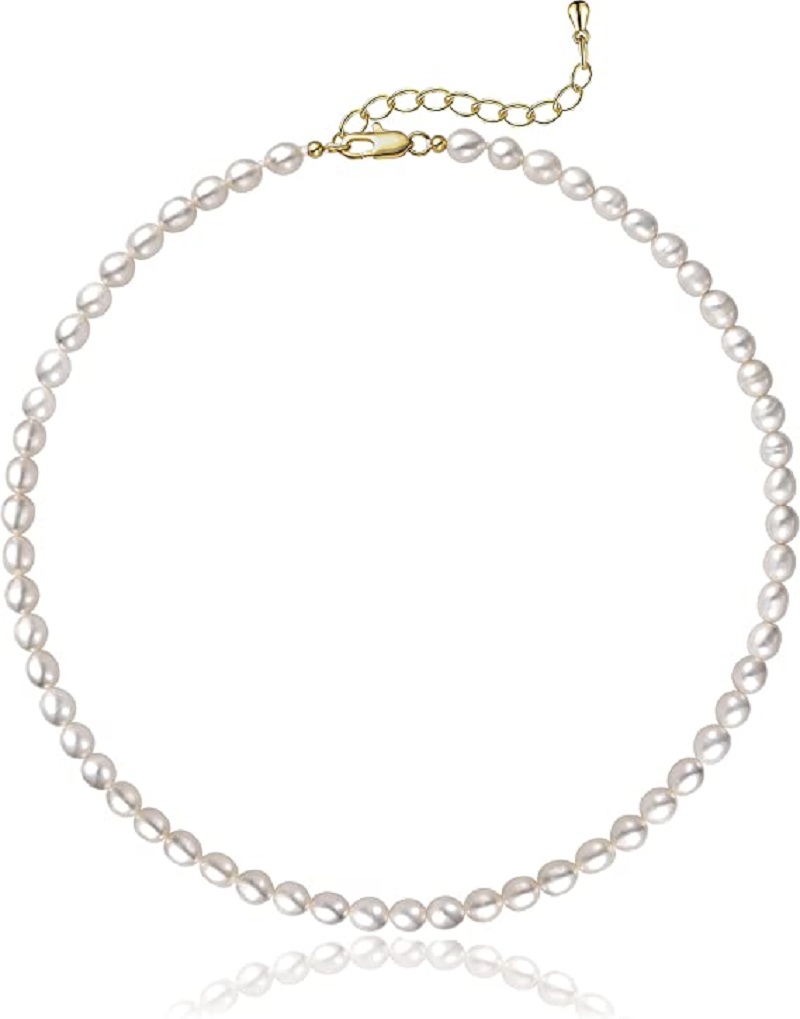 Pearl Trim Chain - Жемчужное ожерелье 5-7 мм, овальный белый