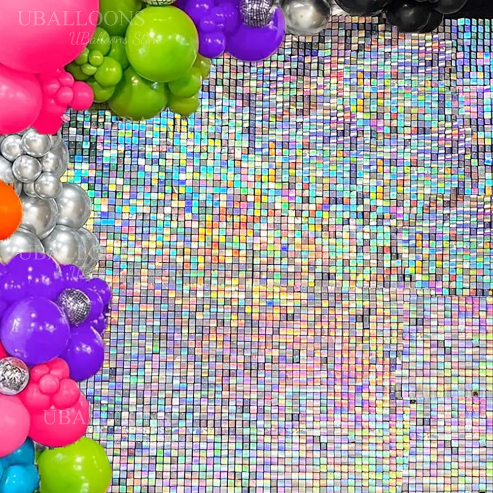 Sequin Fabric Panel - Радужные серебряные мерцающие стеновые панели 12-24